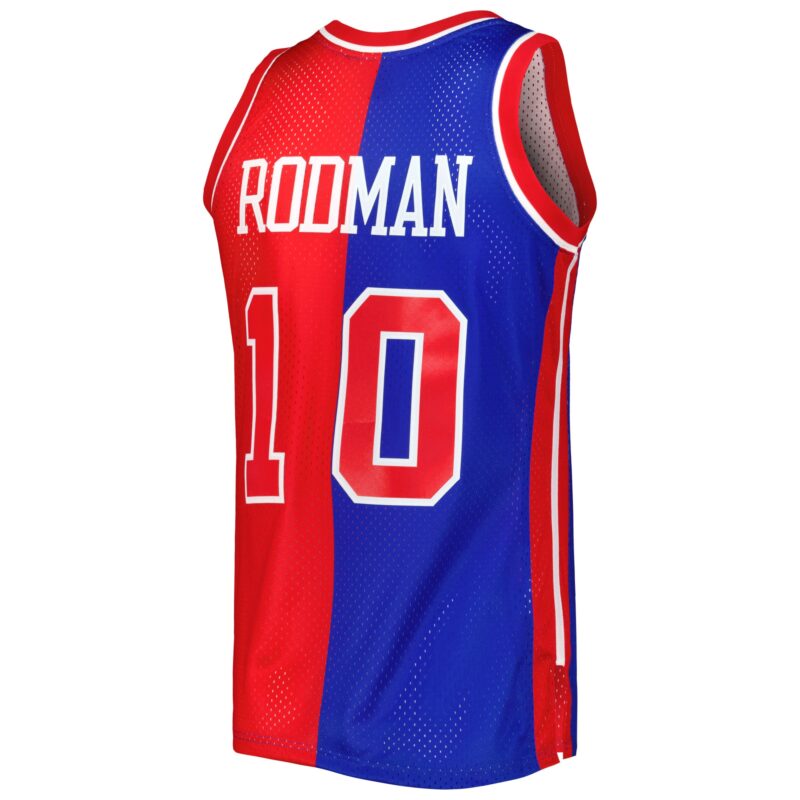 Dennis Rodman Detroit Pistons Mitchell & Ness Hardwood Classics 1988/89 Split Swingman Jersey - Blue/Red - Image 3