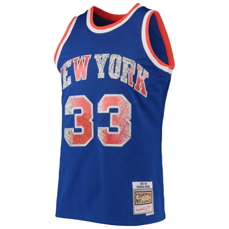 Patrick Ewing New York Knicks Mitchell & Ness 1991/92 Hardwood Classics Basketball 75th Anniversary Diamond Swingman Jersey - Blue - Image 2