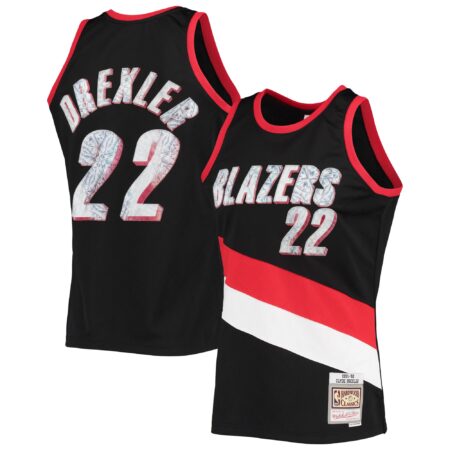Clyde Drexler Portland Trail Blazers Mitchell & Ness 1991/92 Hardwood Classics Basketball 75th Anniversary Diamond Swingman Jersey - Black