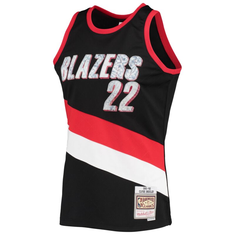 Clyde Drexler Portland Trail Blazers Mitchell & Ness 1991/92 Hardwood Classics Basketball 75th Anniversary Diamond Swingman Jersey - Black - Image 2