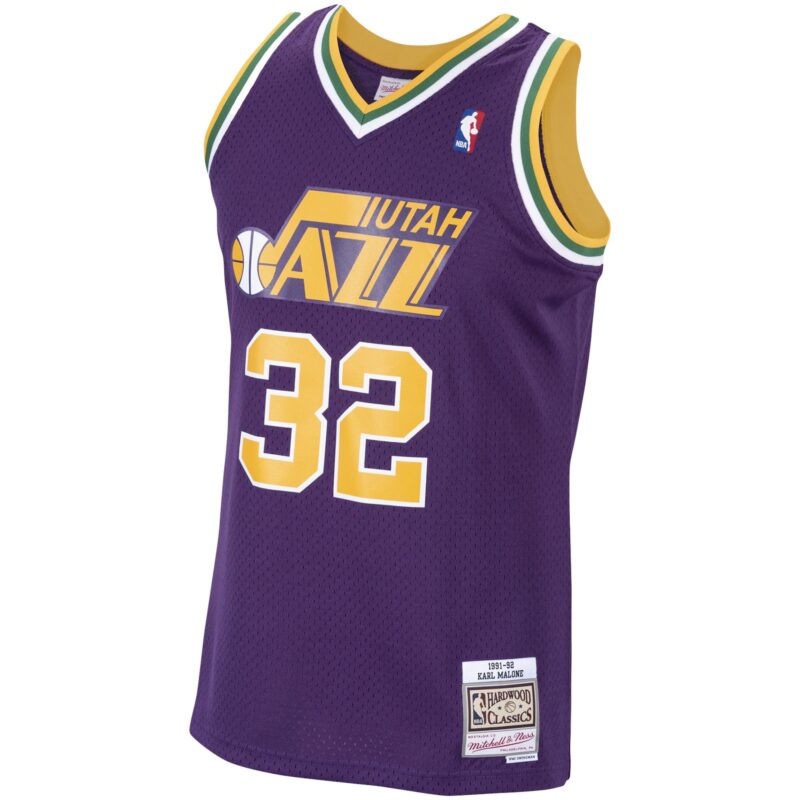Karl Malone Utah Jazz Mitchell & Ness 1991/92 Hardwood Classics Swingman Jersey - Purple - Image 2