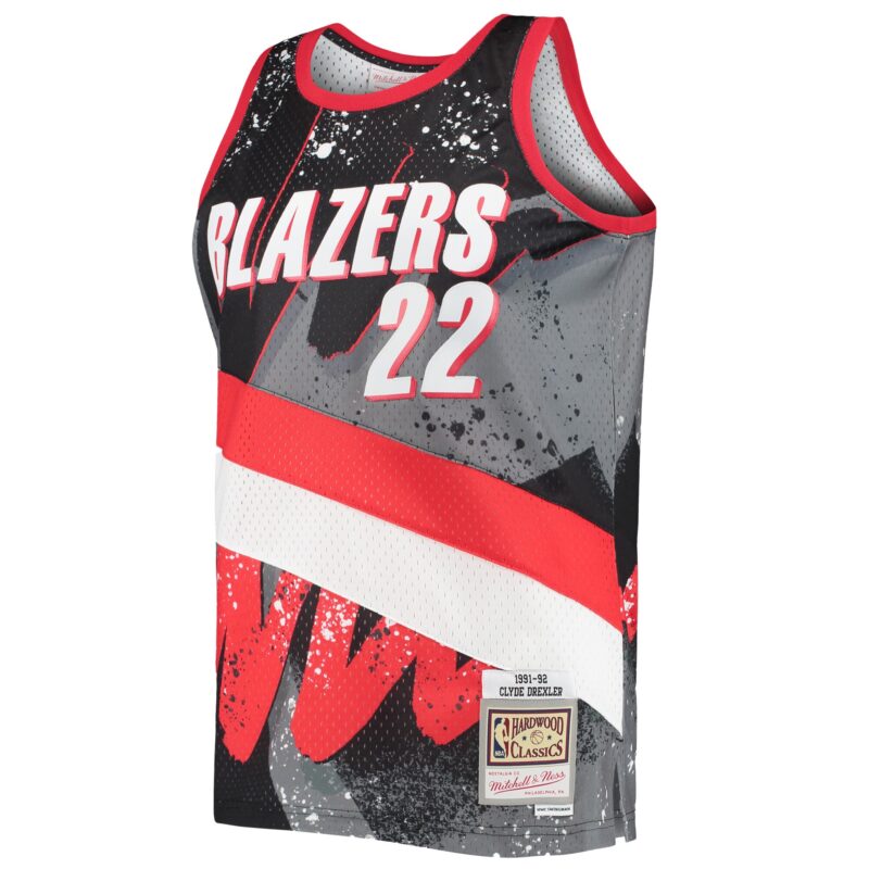 Clyde Drexler Portland Trail Blazers Mitchell & Ness Hardwood Classics 1991/92 Hyper Hoops Swingman Jersey - Black - Image 2