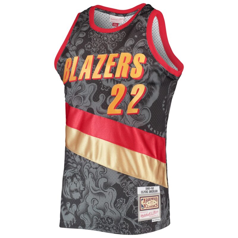 Clyde Drexler Portland Trail Blazers Mitchell & Ness Hardwood Classics 1991/92 Lunar New Year Swingman Jersey - Black - Image 2