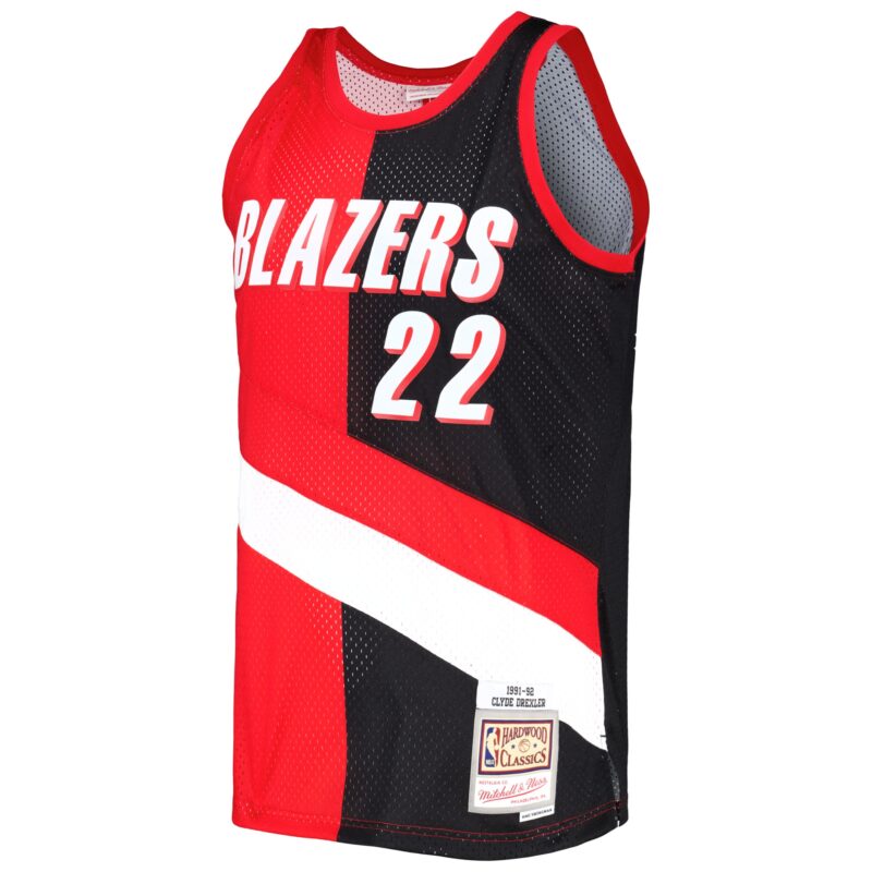 Clyde Drexler Portland Trail Blazers Mitchell & Ness Hardwood Classics 1991/92 Split Swingman Jersey - Red/Black - Image 2