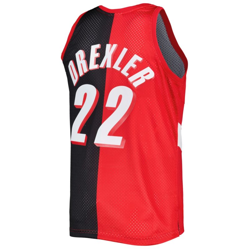 Clyde Drexler Portland Trail Blazers Mitchell & Ness Hardwood Classics 1991/92 Split Swingman Jersey - Red/Black - Image 3