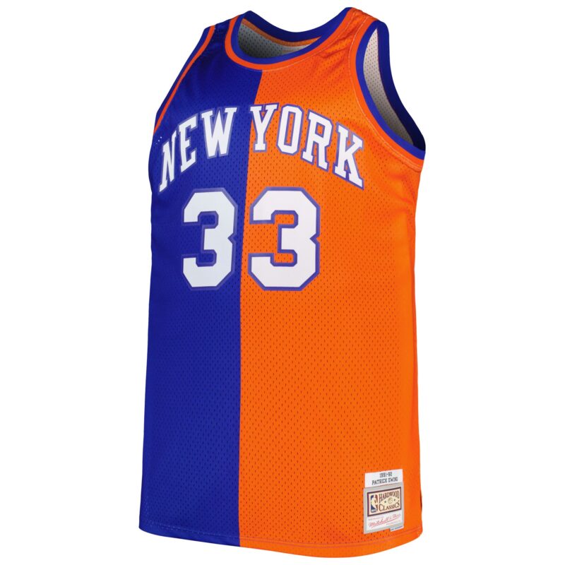 Patrick Ewing New York Knicks Mitchell & Ness Big & Tall Hardwood Classics 1991/92 Split Swingman Jersey - Blue/Orange - Image 2