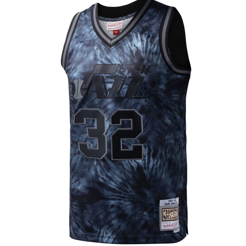 Karl Malone Utah Jazz Mitchell & Ness Hardwood Classics 1991/92 Tie-Dye Swingman Jersey - Black - Image 2