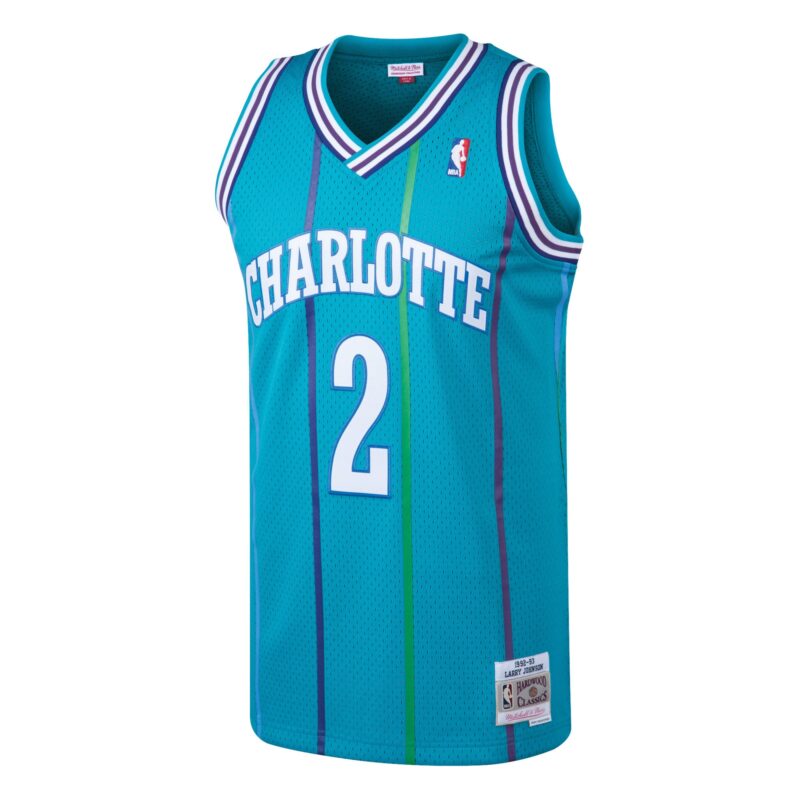 Larry Johnson Charlotte Hornets Mitchell & Ness 1992/93 Hardwood Classics Swingman Jersey - Teal - Image 2