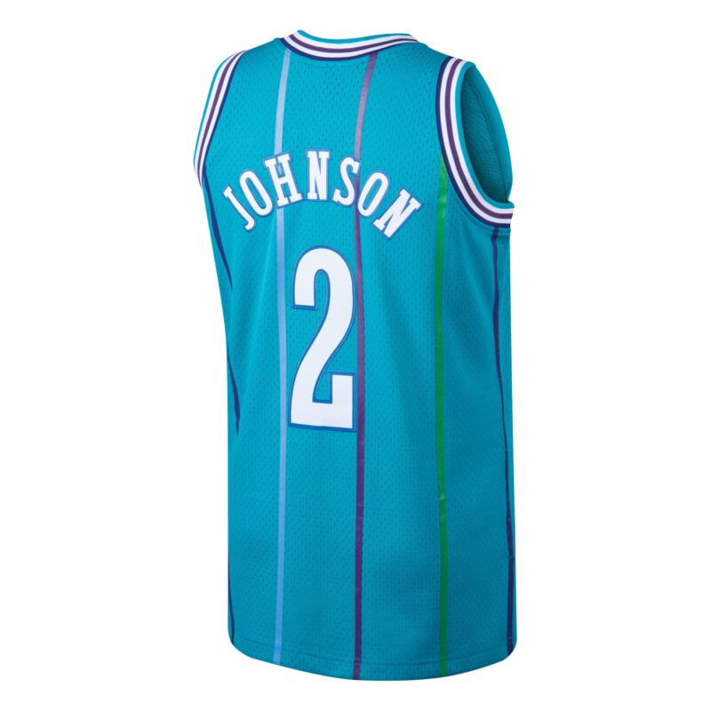 Larry Johnson Charlotte Hornets Mitchell & Ness 1992/93 Hardwood Classics Swingman Jersey - Teal - Image 3