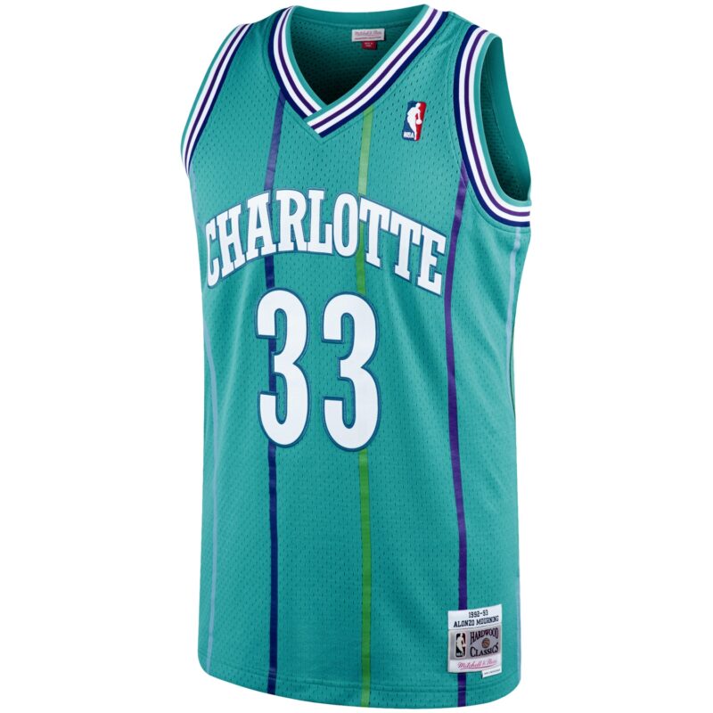 Alonzo Mourning Charlotte Hornets Mitchell & Ness 1992/93 Hardwood Classics Swingman Jersey - Teal - Image 2
