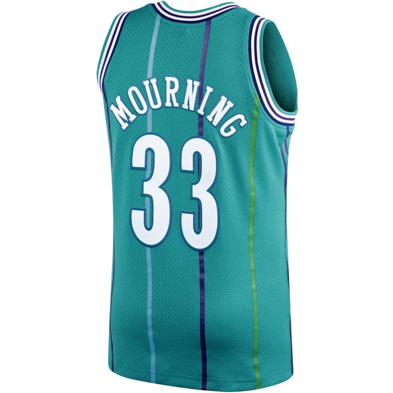 Alonzo Mourning Charlotte Hornets Mitchell & Ness 1992/93 Hardwood Classics Swingman Jersey - Teal - Image 3