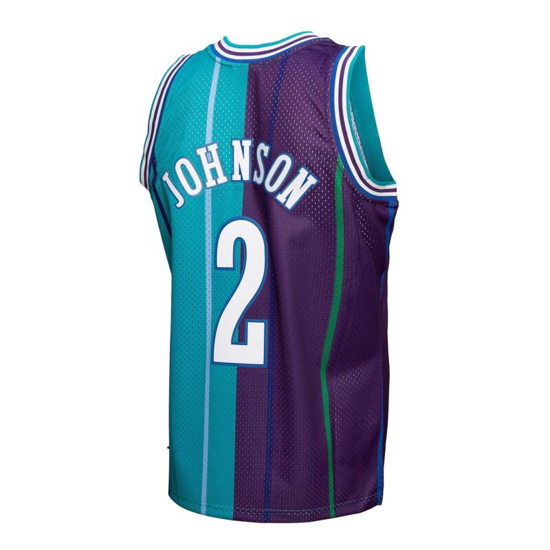 Larry Johnson Charlotte Hornets Mitchell & Ness Hardwood Classics Mitchell & Ness Split Swingman Jersey - Teal/Purple - Image 3