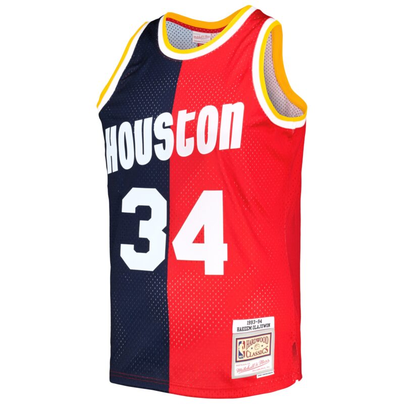 Hakeem Olajuwon Houston Rockets Mitchell & Ness Hardwood Classics 1993/94 Split Swingman Jersey - Navy/Red - Image 2