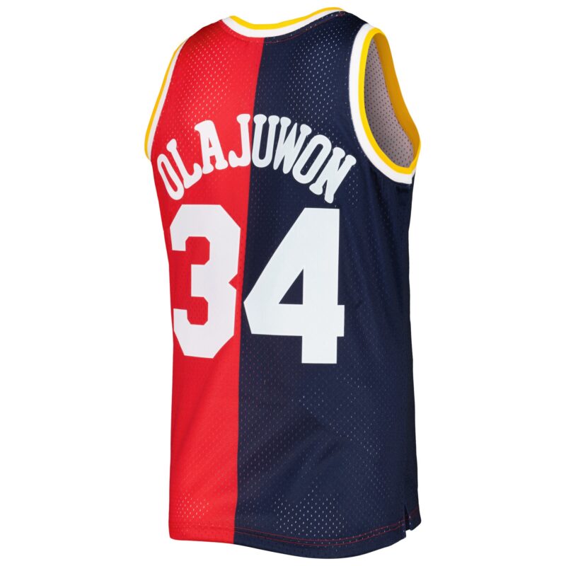 Hakeem Olajuwon Houston Rockets Mitchell & Ness Hardwood Classics 1993/94 Split Swingman Jersey - Navy/Red - Image 3