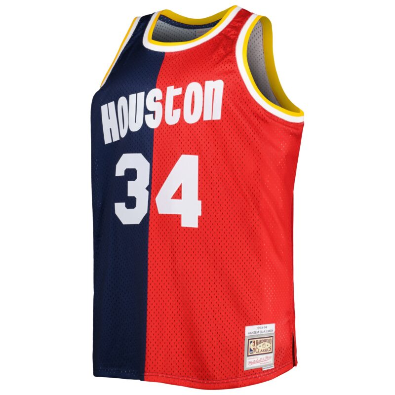 Hakeem Olajuwon Houston Rockets Mitchell & Ness Big & Tall Hardwood Classics 1993/94 Split Swingman Jersey - Navy/Red - Image 2