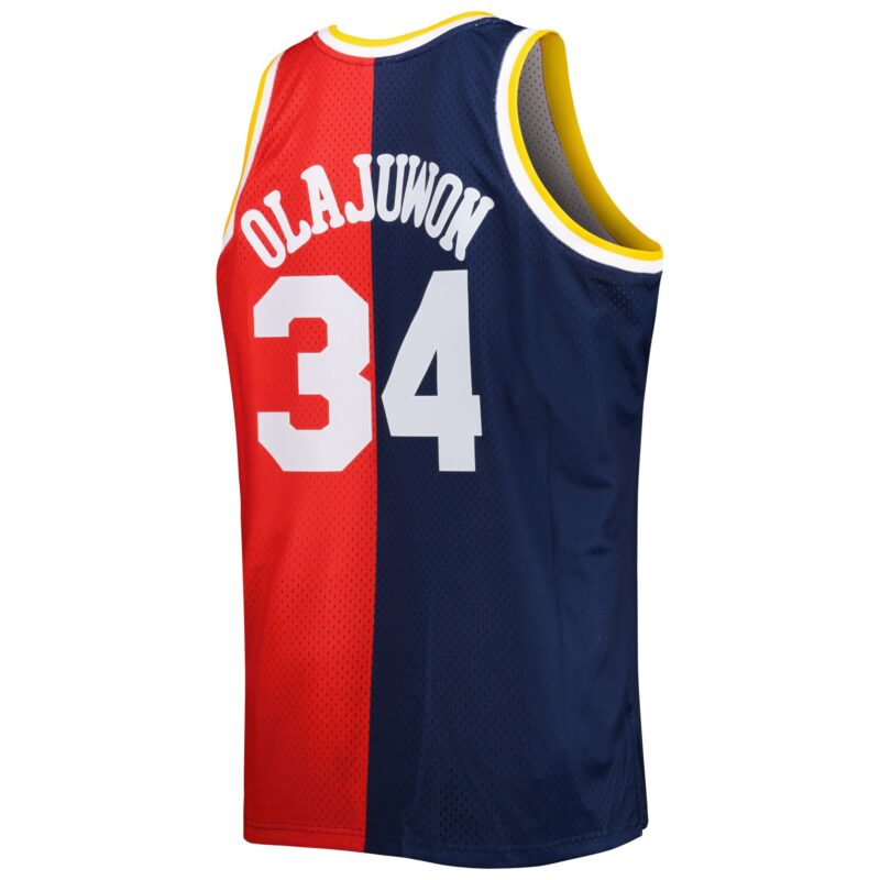Hakeem Olajuwon Houston Rockets Mitchell & Ness Big & Tall Hardwood Classics 1993/94 Split Swingman Jersey - Navy/Red - Image 3