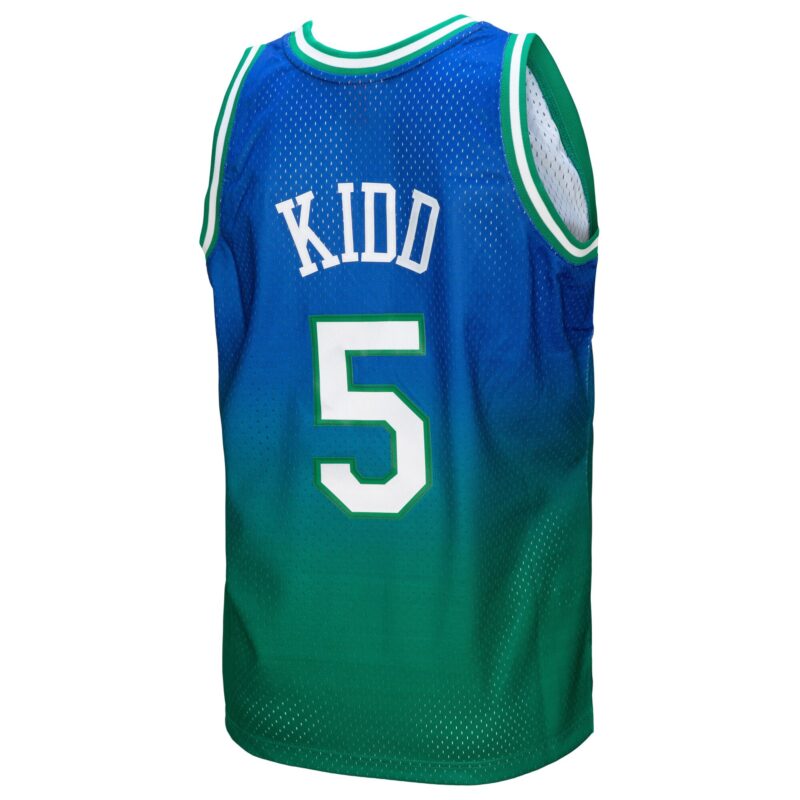 Jason Kidd Dallas Mavericks Mitchell & Ness 1994/95 Hardwood Classics Fadeaway Swingman Player Jersey - Green/Navy - Image 3