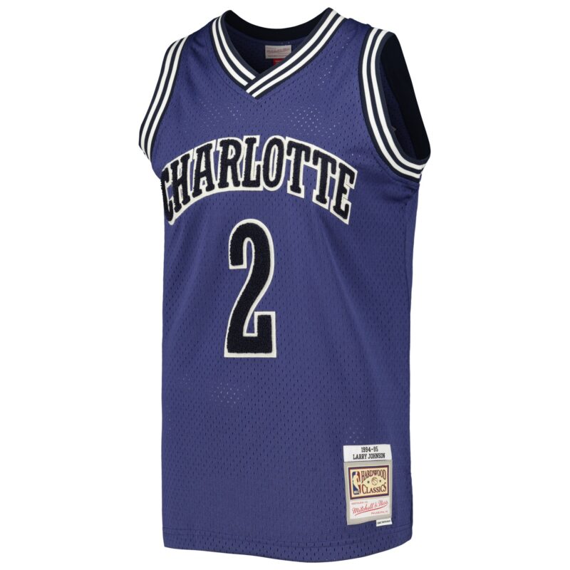 Larry Johnson Charlotte Hornets Mitchell & Ness 1994/95 Hardwood Classics Off-Court Swingman Jersey - Purple - Image 2