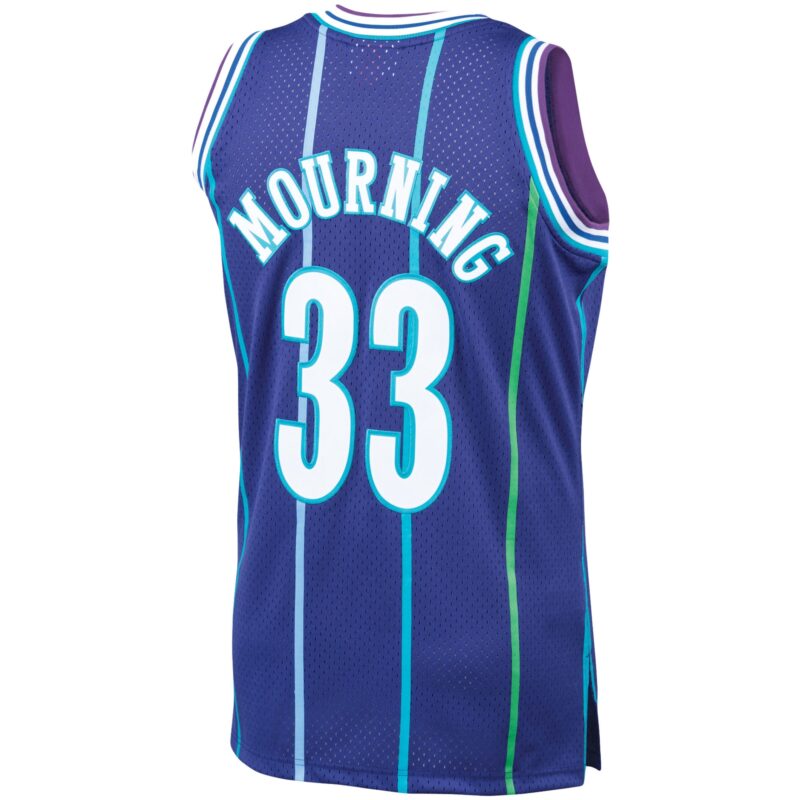 Alonzo Mourning Charlotte Hornets Mitchell & Ness 1994/95 Hardwood Classics Swingman Jersey - Purple - Image 3
