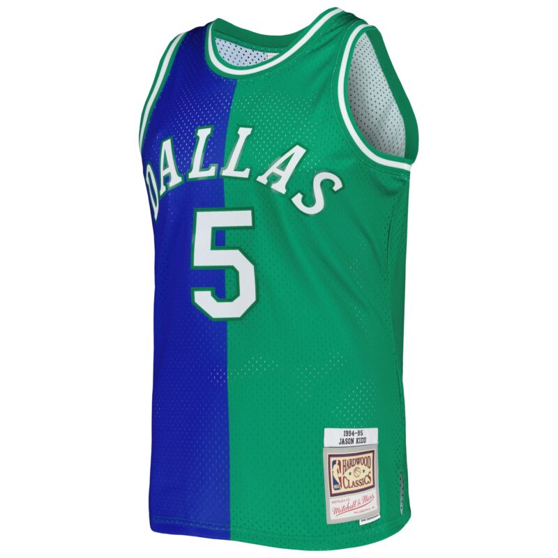 Jason Kidd Dallas Mavericks Mitchell & Ness Hardwood Classics 1994/95 Split Swingman Jersey - Blue/Green - Image 2