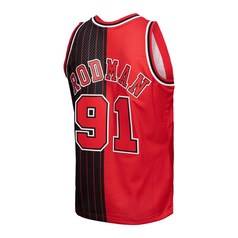 Dennis Rodman Chicago Bulls Mitchell & Ness Hardwood Classics 1995/96 Split Swingman Jersey - Red/Black - Image 3