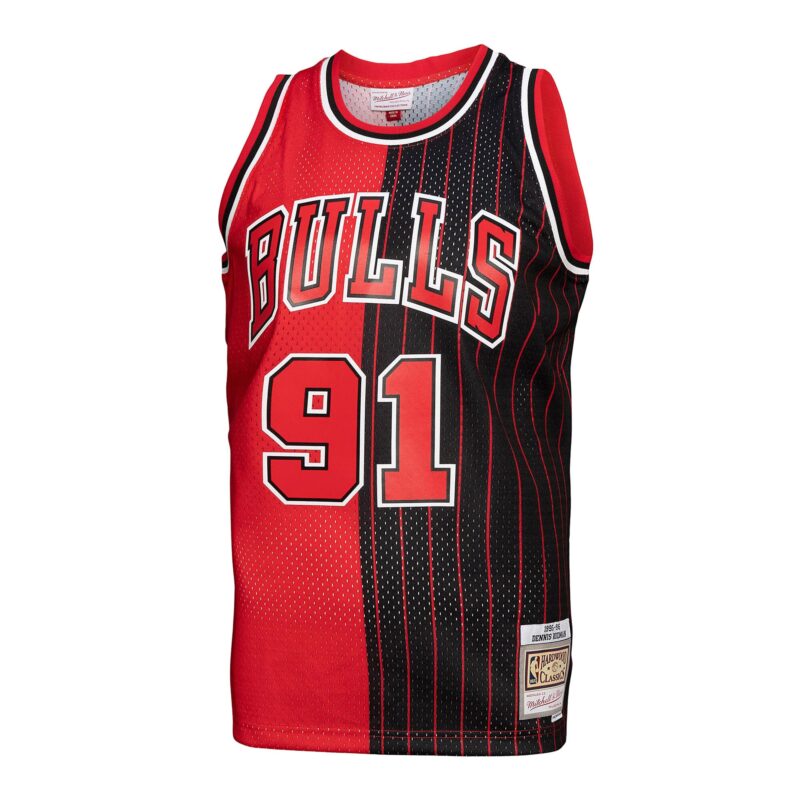 Dennis Rodman Chicago Bulls Mitchell & Ness Big & Tall Hardwood Classics 1995/96 Split Swingman Jersey - Red/Black - Image 2