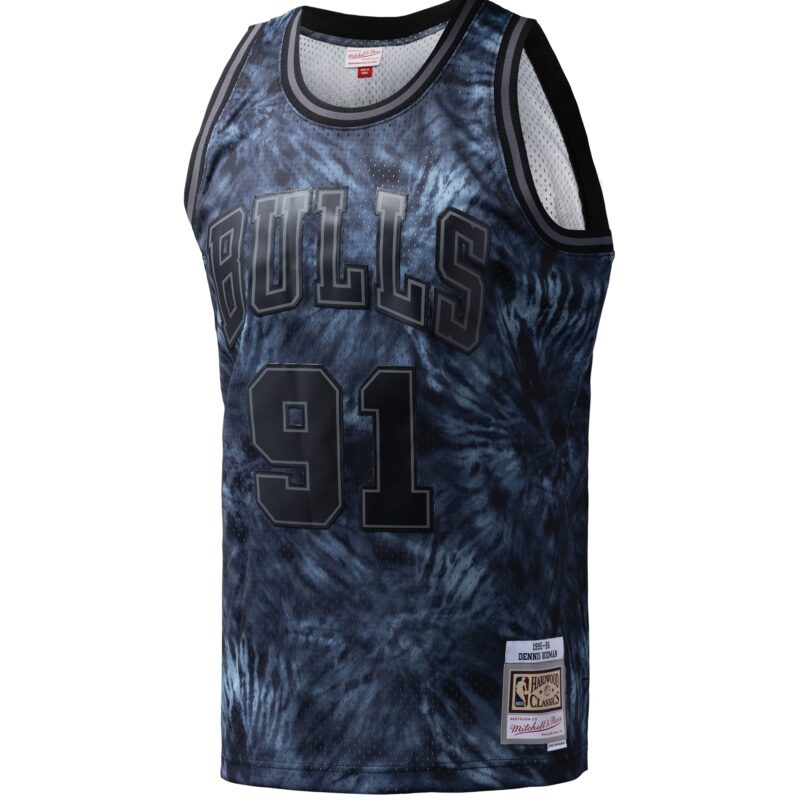 Dennis Rodman Chicago Bulls Mitchell & Ness Hardwood Classics 1995/96 Tie-Dye Swingman Jersey - Black - Image 2