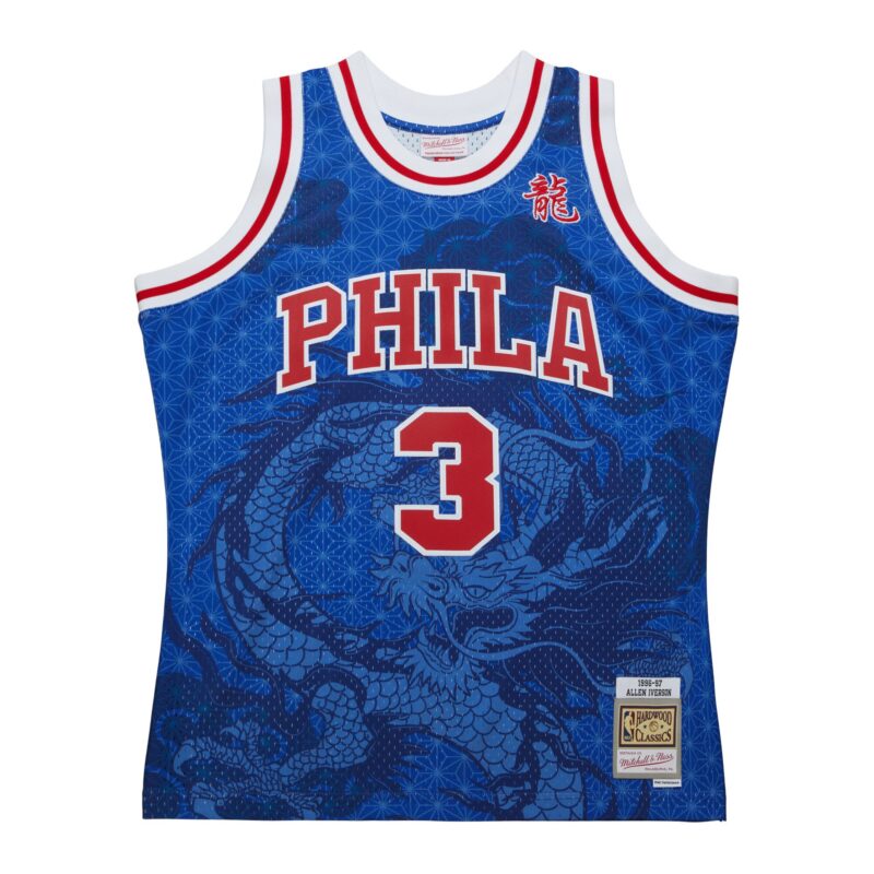 Allen Iverson Philadelphia 76ers Mitchell & Ness 1996/97 Hardwood Classics Asian Heritage 6.0 Swingman Throwback Player Jersey - Royal - Image 2