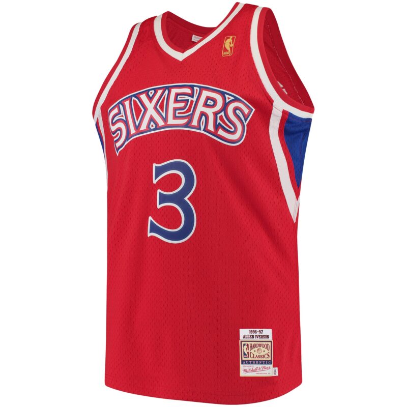 Allen Iverson Philadelphia 76ers Mitchell & Ness 1996/97 Hardwood Classics Jersey - Red - Image 2