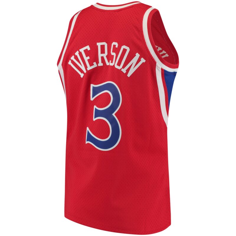 Allen Iverson Philadelphia 76ers Mitchell & Ness 1996/97 Hardwood Classics Jersey - Red - Image 3