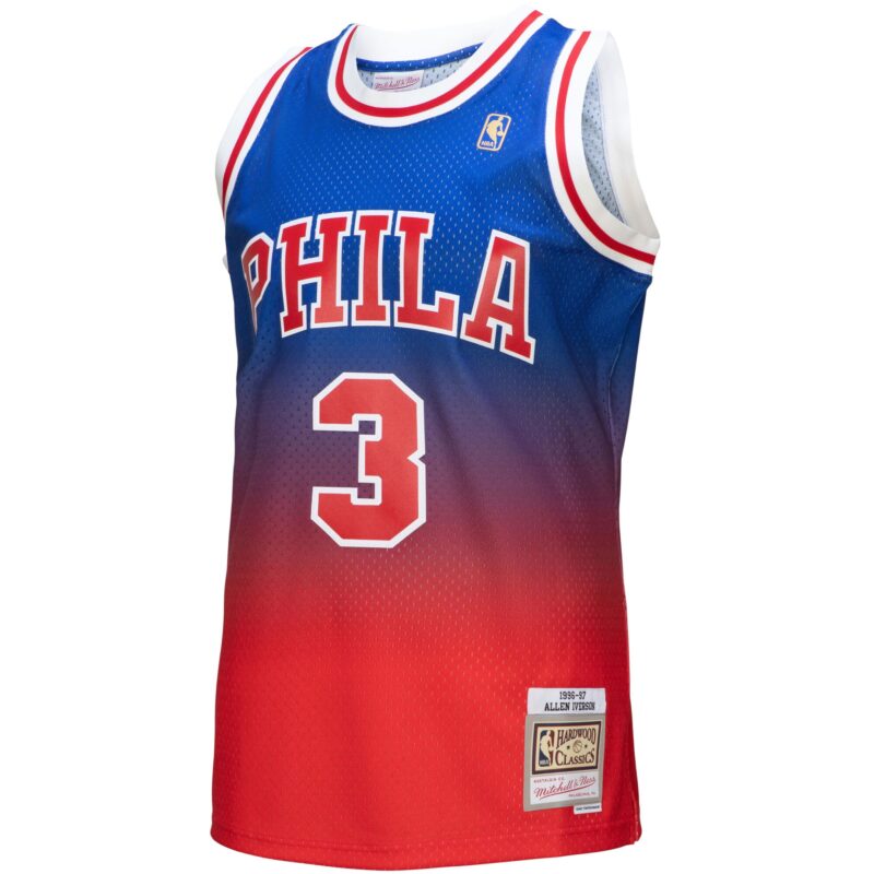 Allen Iverson Philadelphia 76ers Mitchell & Ness 1996/97 Hardwood Classics Fadeaway Swingman Player Jersey - Red/Royal - Image 2