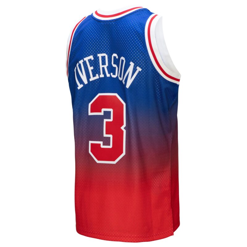 Allen Iverson Philadelphia 76ers Mitchell & Ness 1996/97 Hardwood Classics Fadeaway Swingman Player Jersey - Red/Royal - Image 3