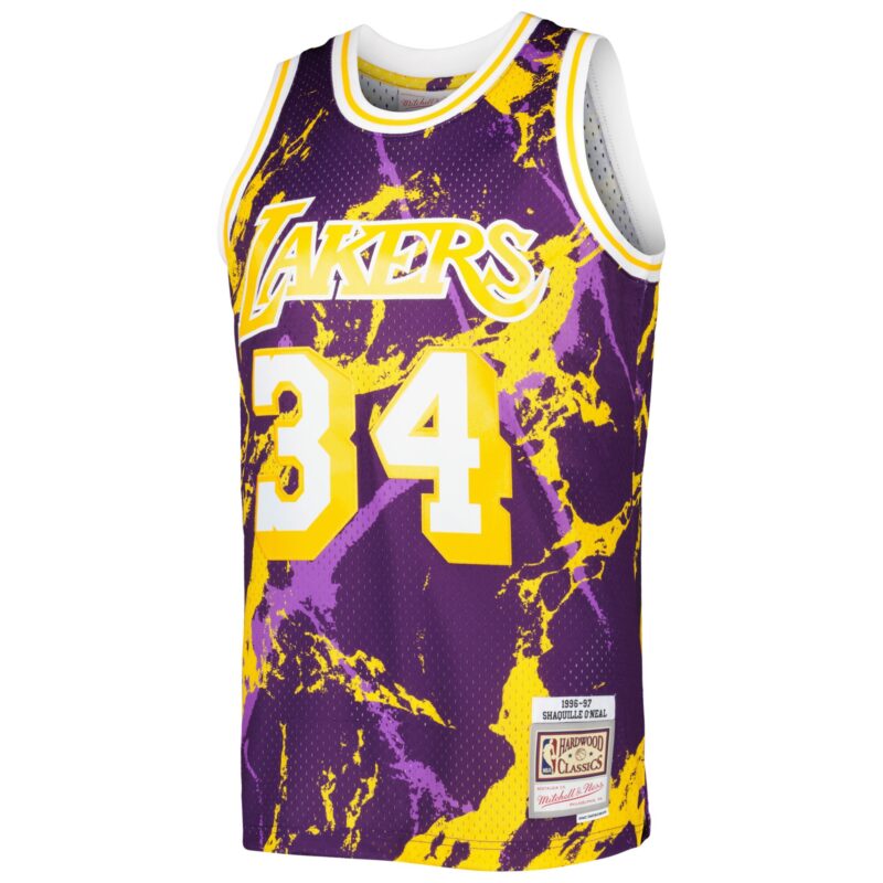 Shaquille O'Neal Los Angeles Lakers Mitchell & Ness 1996/97 Hardwood Classics Marble Swingman Jersey - Purple - Image 2