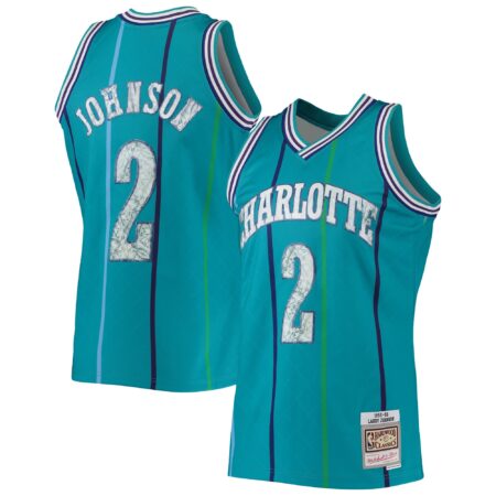 Larry Johnson Charlotte Hornets Mitchell & Ness 1996/97 Hardwood Classics Basketball 75th Anniversary Diamond Swingman Jersey - Teal