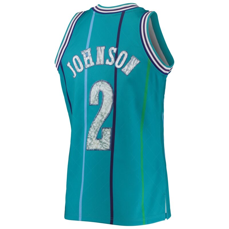 Larry Johnson Charlotte Hornets Mitchell & Ness 1996/97 Hardwood Classics Basketball 75th Anniversary Diamond Swingman Jersey - Teal - Image 3