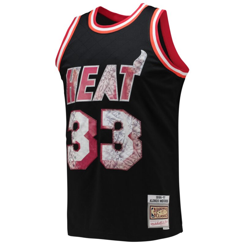 Alonzo Mourning Miami Heat Mitchell & Ness 1996/97 Hardwood Classics Basketball 75th Anniversary Diamond Swingman Jersey - Black - Image 2