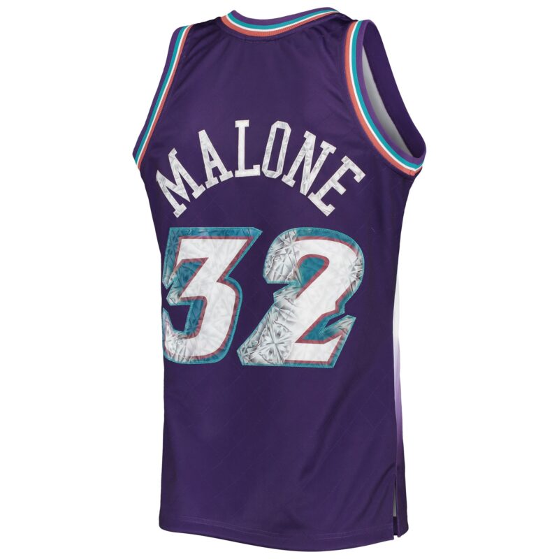 Karl Malone Utah Jazz Mitchell & Ness 1996/97 Hardwood Classics Basketball 75th Anniversary Diamond Swingman Jersey - Purple - Image 3