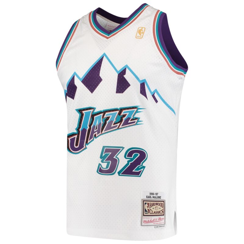 Karl Malone Utah Jazz Mitchell & Ness 1996/97 Hardwood Classics Swingman Jersey - White - Image 2