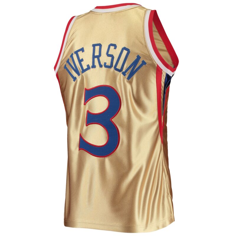 Allen Iverson Philadelphia 76ers Mitchell & Ness 75th Anniversary 1996/97 Hardwood Classics Swingman Jersey - Gold - Image 3