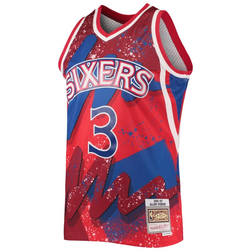 Allen Iverson Philadelphia 76ers Mitchell & Ness Hardwood Classics 1996/97 Hyper Hoops Swingman Jersey - Red - Image 2