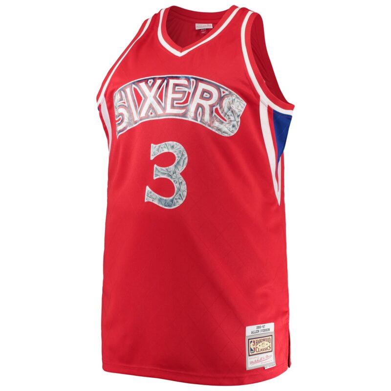 Allen Iverson Philadelphia 76ers Mitchell & Ness Big & Tall 1996/97 Basketball 75th Anniversary Diamond Swingman Jersey - Red - Image 2