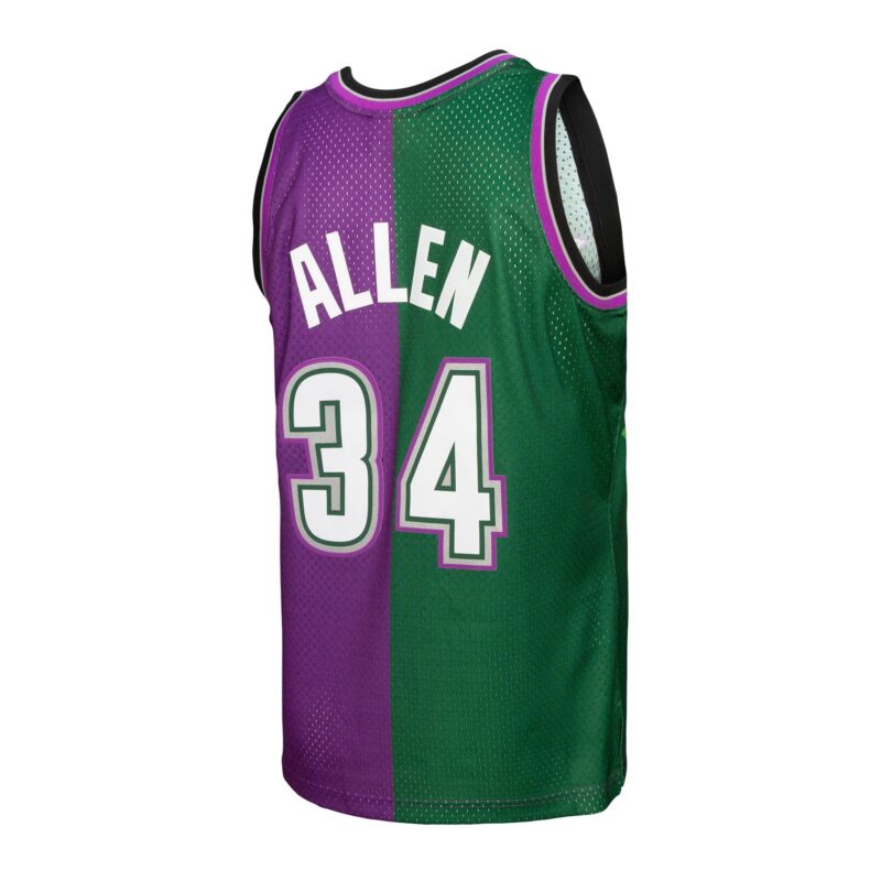 Ray Allen Milwaukee Bucks Mitchell & Ness Hardwood Classics 1996/97 Split Swingman Jersey - Green/Purple - Image 3
