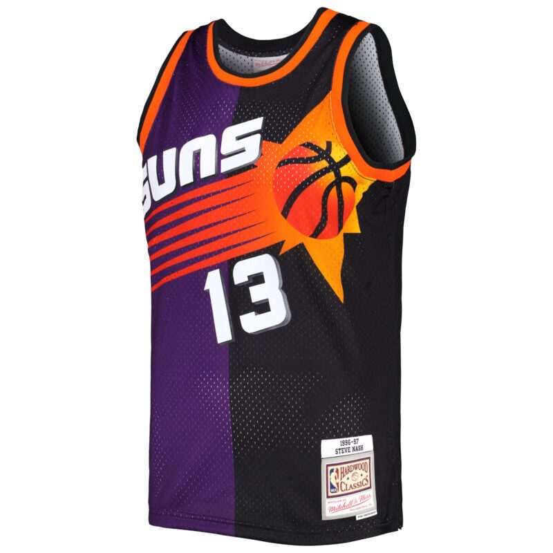 Steve Nash Phoenix Suns Mitchell & Ness Hardwood Classics 1996/97 Split Swingman Jersey - Purple/Black - Image 2