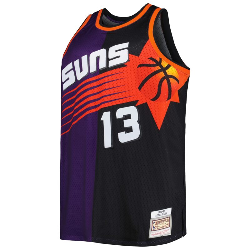 Steve Nash Phoenix Suns Mitchell & Ness Big & Tall Hardwood Classics 1996/97 Split Swingman Jersey - Purple/Black - Image 2