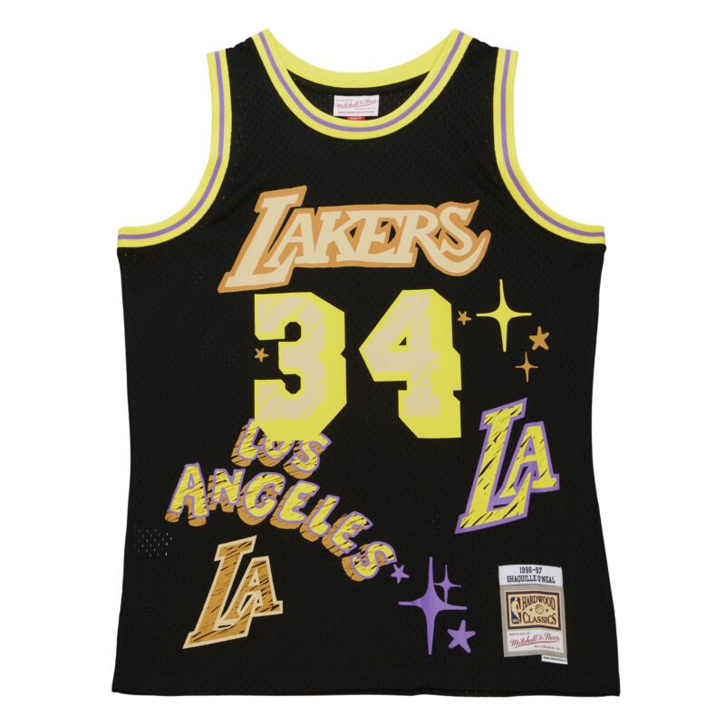 Shaquille O'Neal Los Angeles Lakers Mitchell & Ness 1996/97 Swingman Sidewalk Sketch Jersey - Black - Image 2