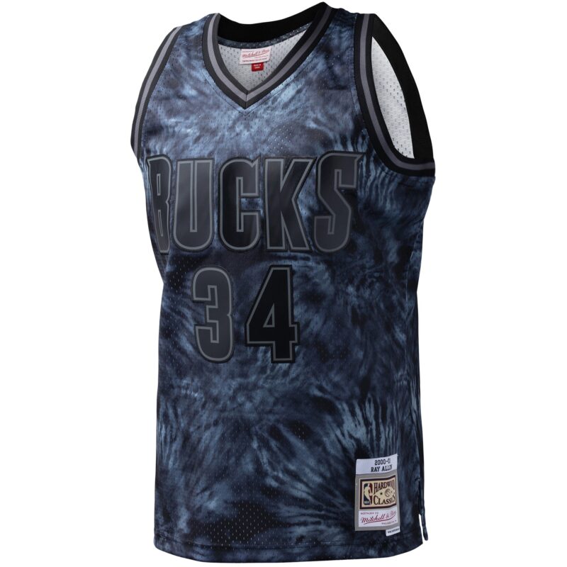 Ray Allen Milwaukee Bucks Mitchell & Ness Hardwood Classics 1996/97 Tie-Dye Swingman Jersey - Black - Image 2