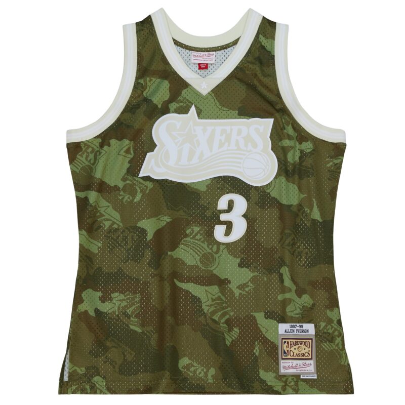 Allen Iverson Philadelphia 76ers Mitchell & Ness Hardwood Classics 1997/98 Ghost Green Swingman Jersey - Camo - Image 2