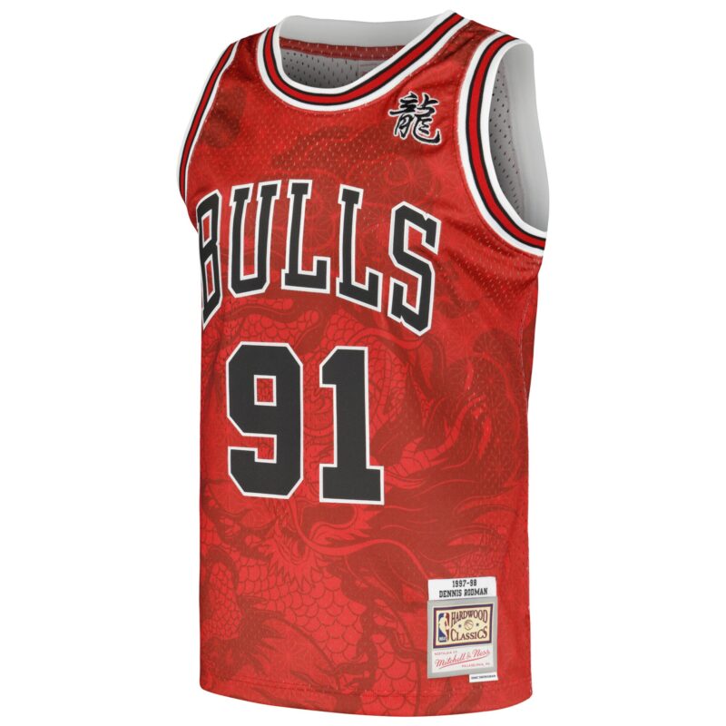 Dennis Rodman Chicago Bulls Mitchell & Ness 1997/98 Hardwood Classics Asian Heritage 6.0 Swingman Throwback Player Jersey - Red - Image 2