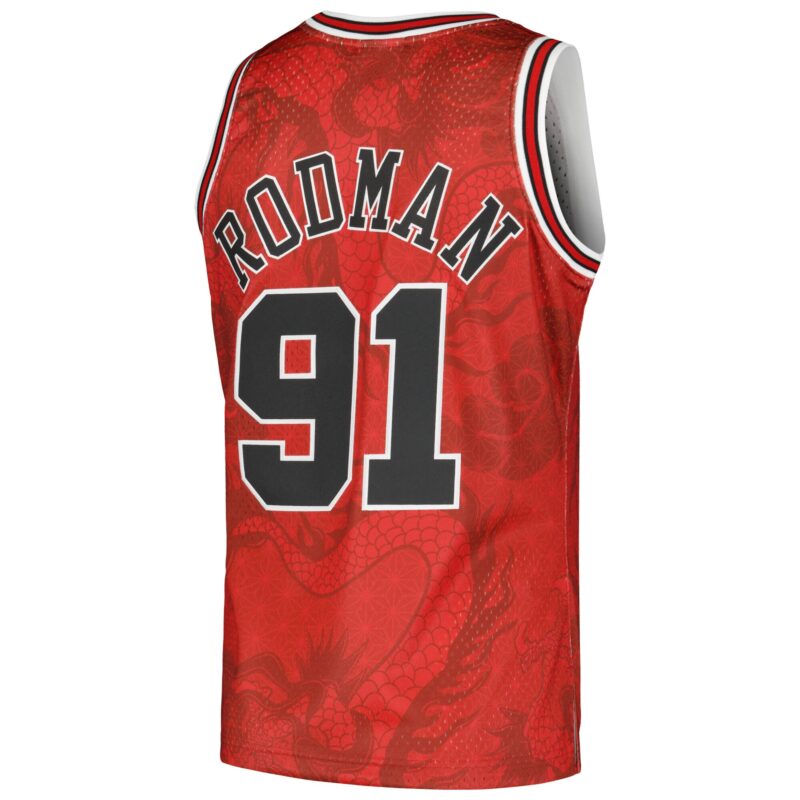 Dennis Rodman Chicago Bulls Mitchell & Ness 1997/98 Hardwood Classics Asian Heritage 6.0 Swingman Throwback Player Jersey - Red - Image 3