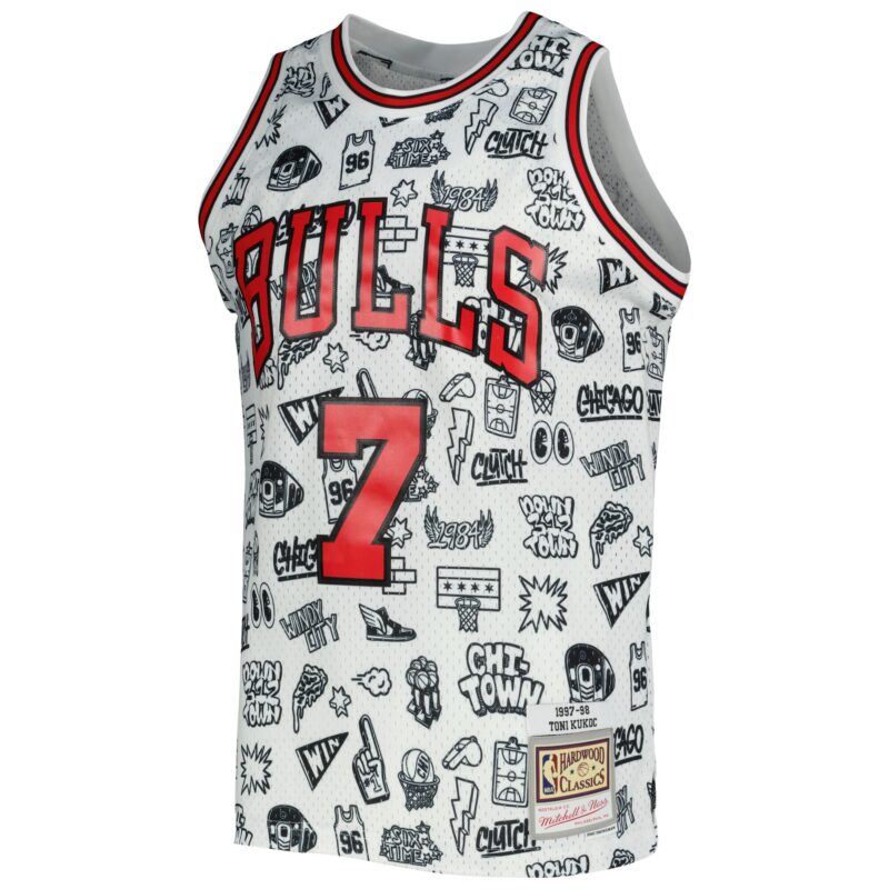 Toni Kukoc Chicago Bulls Mitchell & Ness 1997/98 Hardwood Classics Doodle Swingman Jersey - White - Image 2